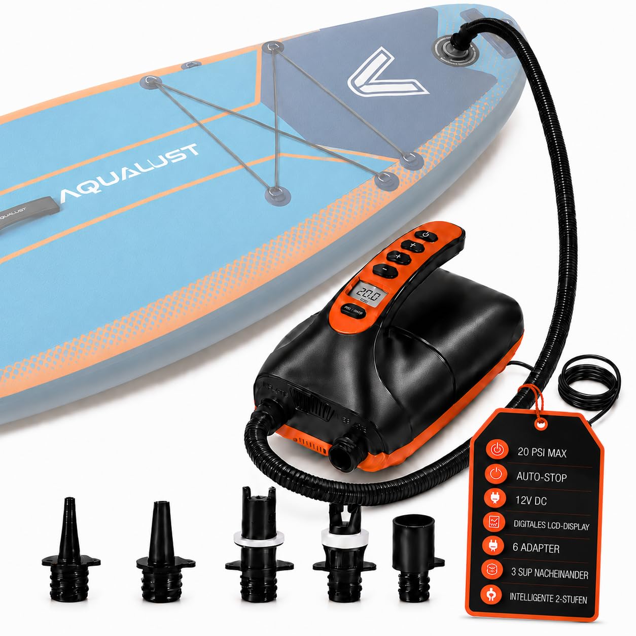 SkinStar elektrische SUP Board Pumpe 2-Stufen Kompressor Luftpumpe 20 PSI
