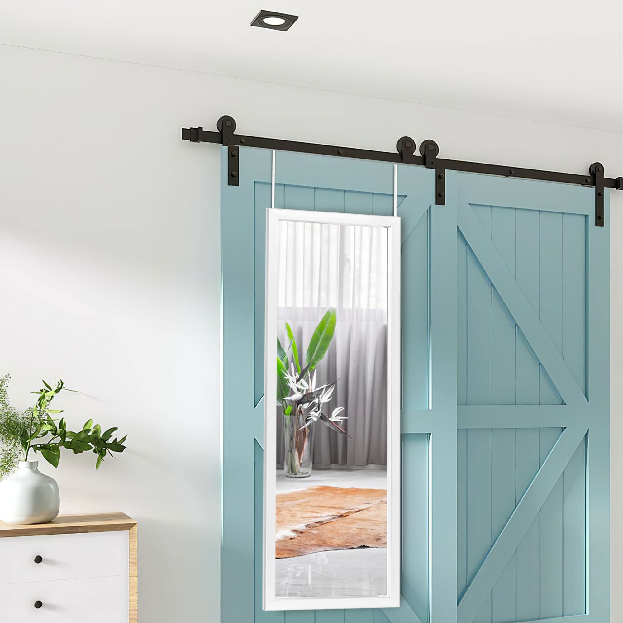 NeuType Full Length Mirror, 44" x 16" Over The Door Mirror, Wall Mount Hanging Mirror with 2 Metal Hangers for Wall Bedroom, Bathroom, Living Room, Decor,White