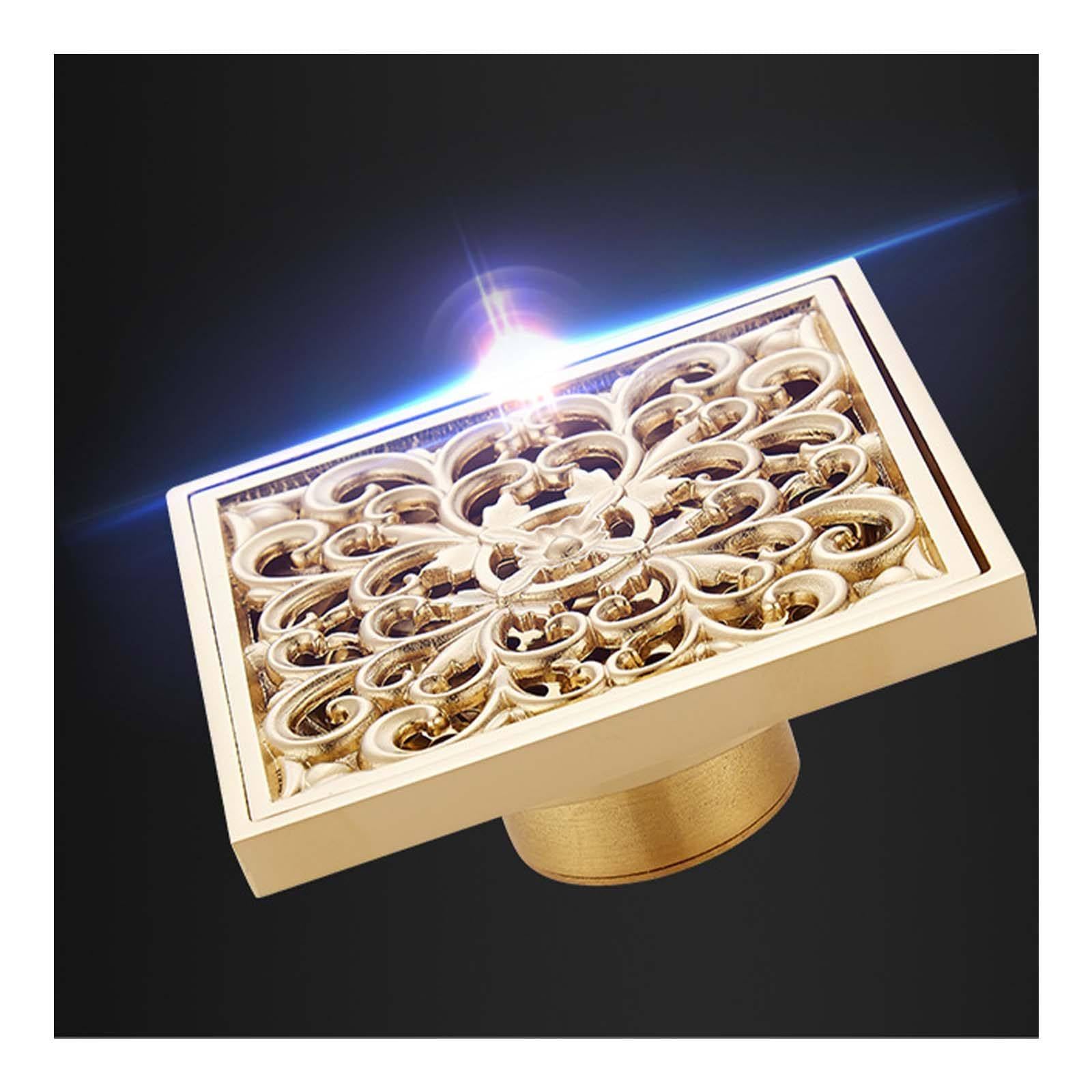Scarico Doccia a Pavimento Ottone Piletta Doccia Placcato Oro Piletta da Pavimento 100 * 100mm Scarico a Pavimento Stile Europeo Adatto per Balconi, Cucine e Bagni