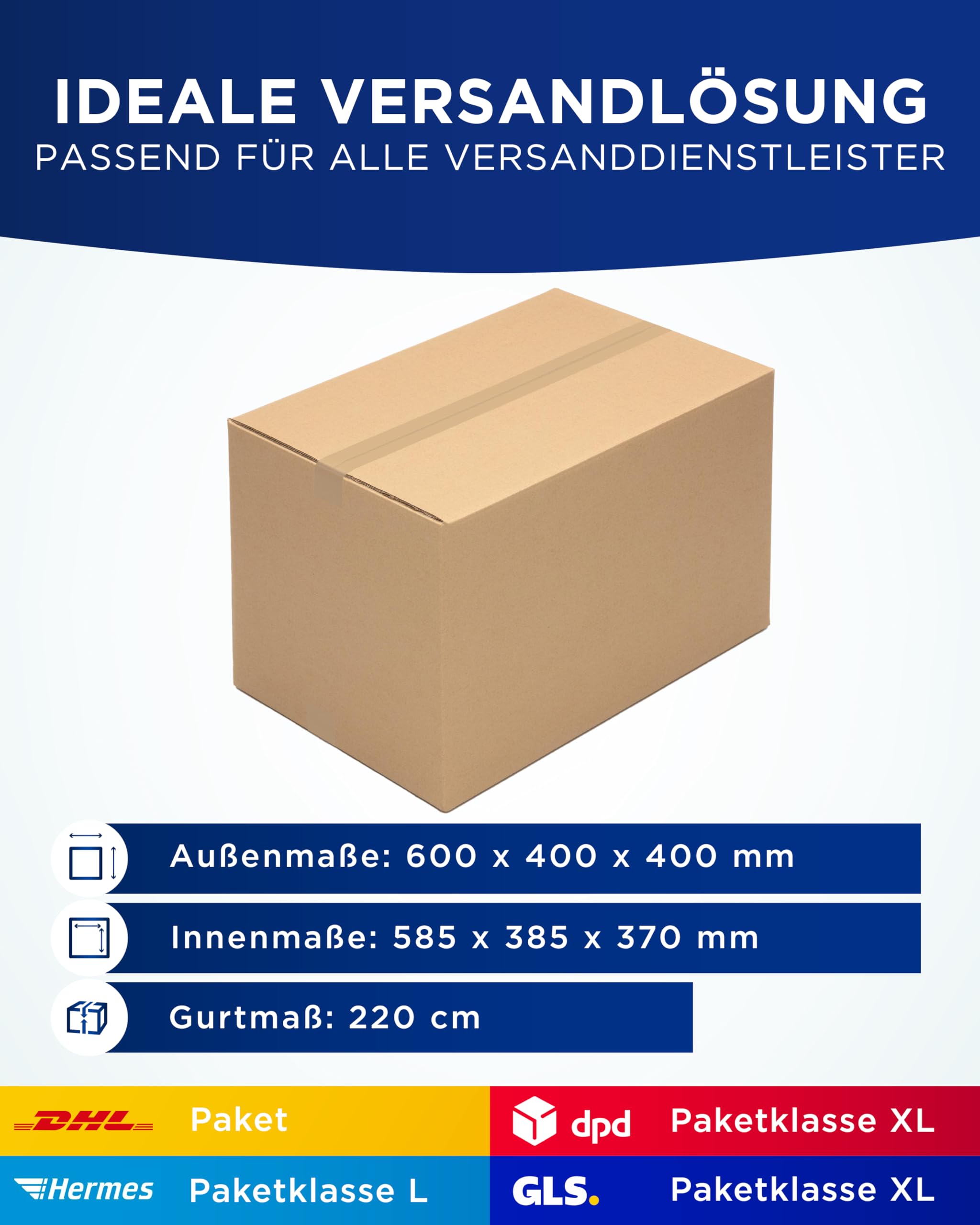 KK Verpackungen Versandkartons 600 x 400 x 400 mm Braun 2-wellig (Innenmaß 585 x 385 x 370 mm) | 30 Stück, Faltkartons Kartons für Versand als DHL Paket Hermes Paketklasse L DPD GLS Paketklasse XL