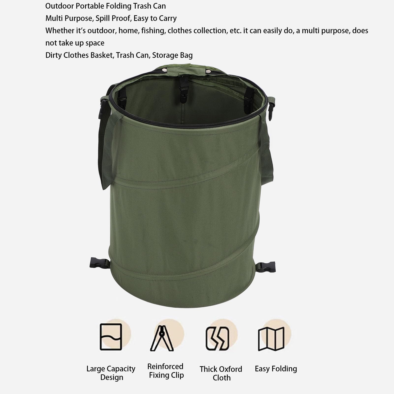 Bidone della Spazzatura da Campeggio, Contenitore Portatile Pop-up in Tessuto Oxford 600D di Grande capacità con Coperchio, Sacco per Rifiuti da Giardino Versatile per (OD Verde)