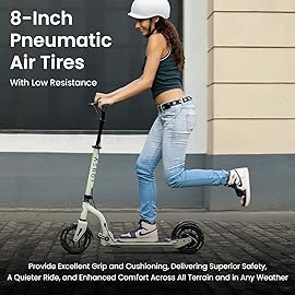 Aero Big Wheels Scooter for Kids 8-12, Teens & Adults | Pneumatic Air Tyre, Hand Controlled Drum Brake & Rubber Deck Mat | Adult Manual Kick Scooter | Foldable & Height Adjustable, 220lbs Max