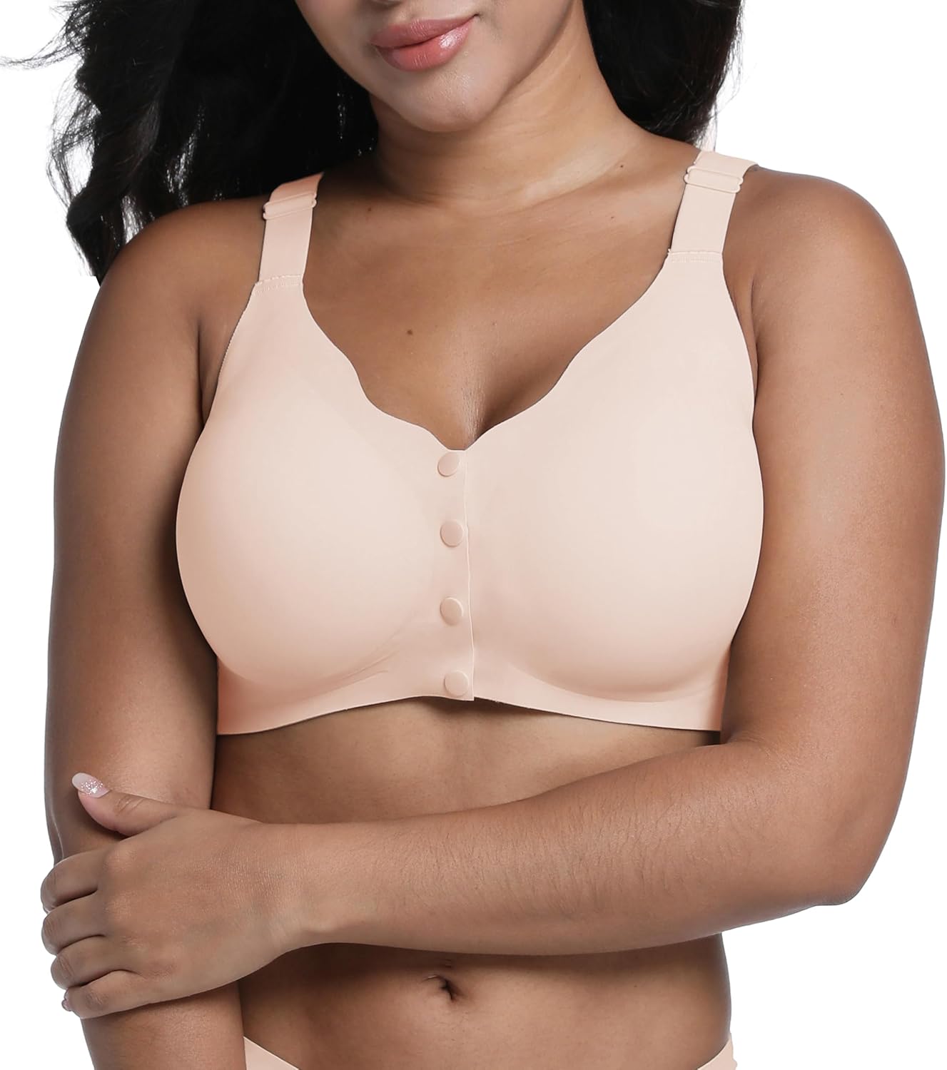 HiMONE Front Closure Wireless Bras for Women Full Coverage No Underwire Comfort Lift Bra with Wide Straps - Image 2