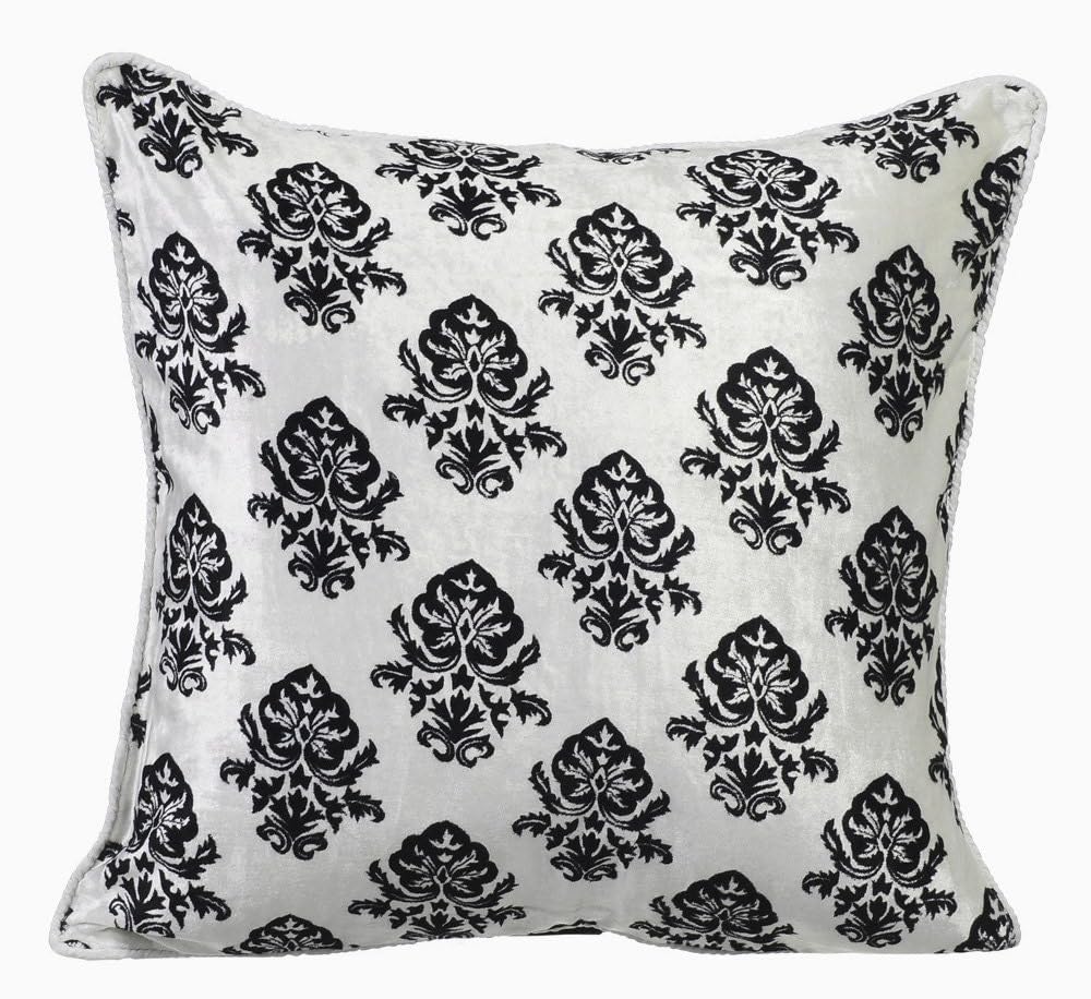 The HomeCentric White Shams, Damask Floral Printed Velvet Cushion Sham, Pack of 2, 60x60 cm (24"x24") Cushion Sham, Square Velvet Cushion Sham, Floral Modern Cushion Shams - Classic Black Damask โ image 1