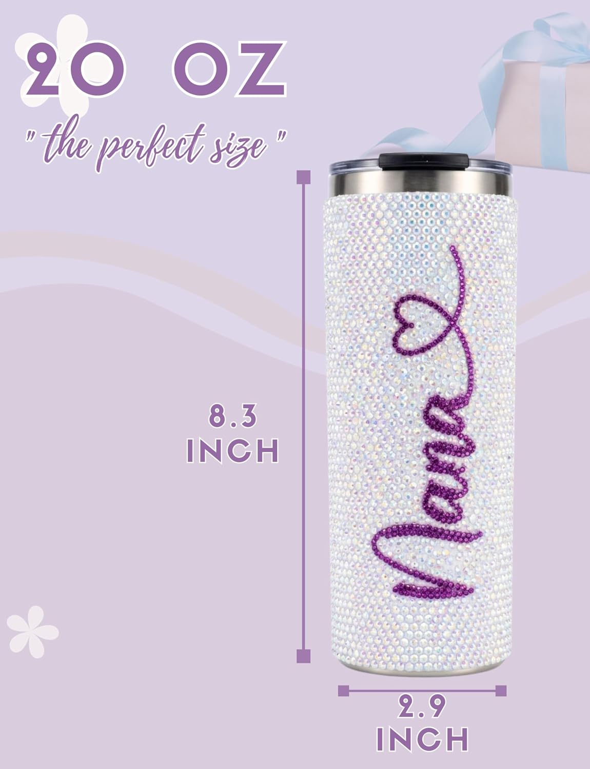Onebttl Nana Gifts, Glitter Insulated Stainless Steel Tumblers, Gift For Grandma from Grandchildren on Mother's Day, Birthday, Christmas, Bling Cups Rhinestones Tumbler with Lids and Straws, 20 oz