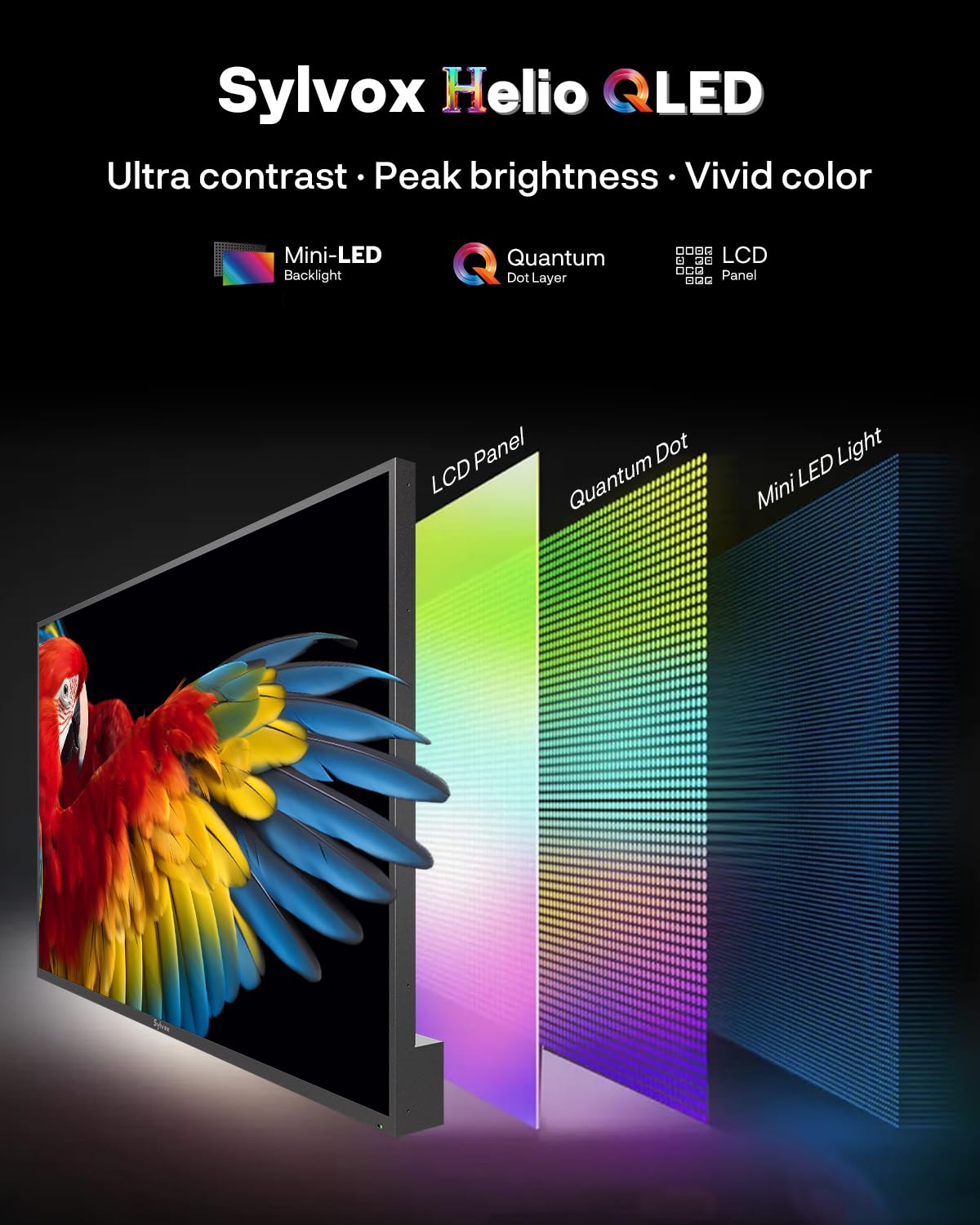 SYLVOX TV para Exteriores, 55" Helio QLED, 2000nits, 120 Hz, 4K UHD IP55 Resistente al Agua, Google TV y Dolby Atmos, DVB-C/T2/S2, HEVC, Resistente a la Intemperie TVS para jardín, terraza y Comercio