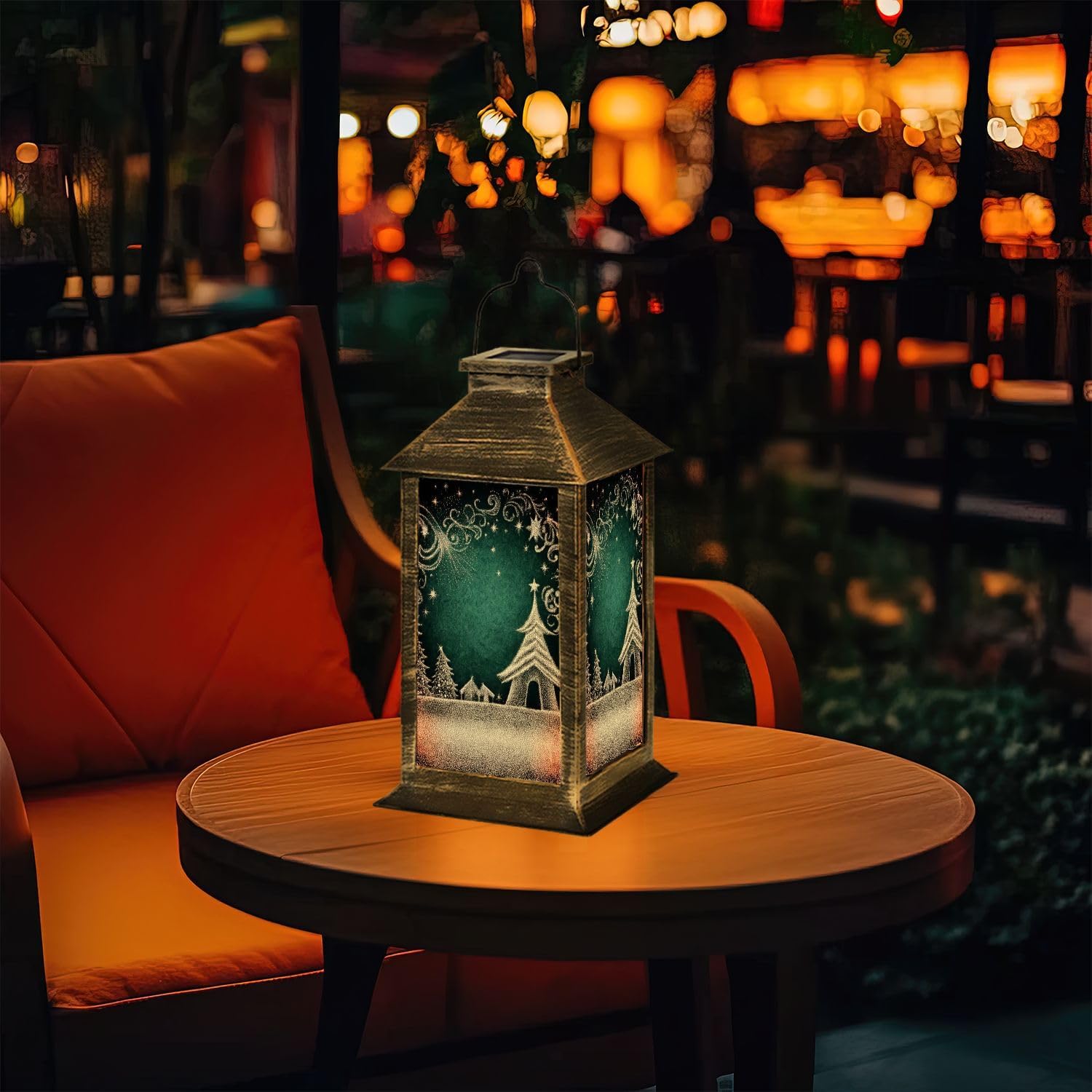 Solar Lantern Scene Outdoor Garden Hanging Lantern Waterproof Solar Powered Lighting Outside Table Lamp for Deck Yard Camping Patio Decor