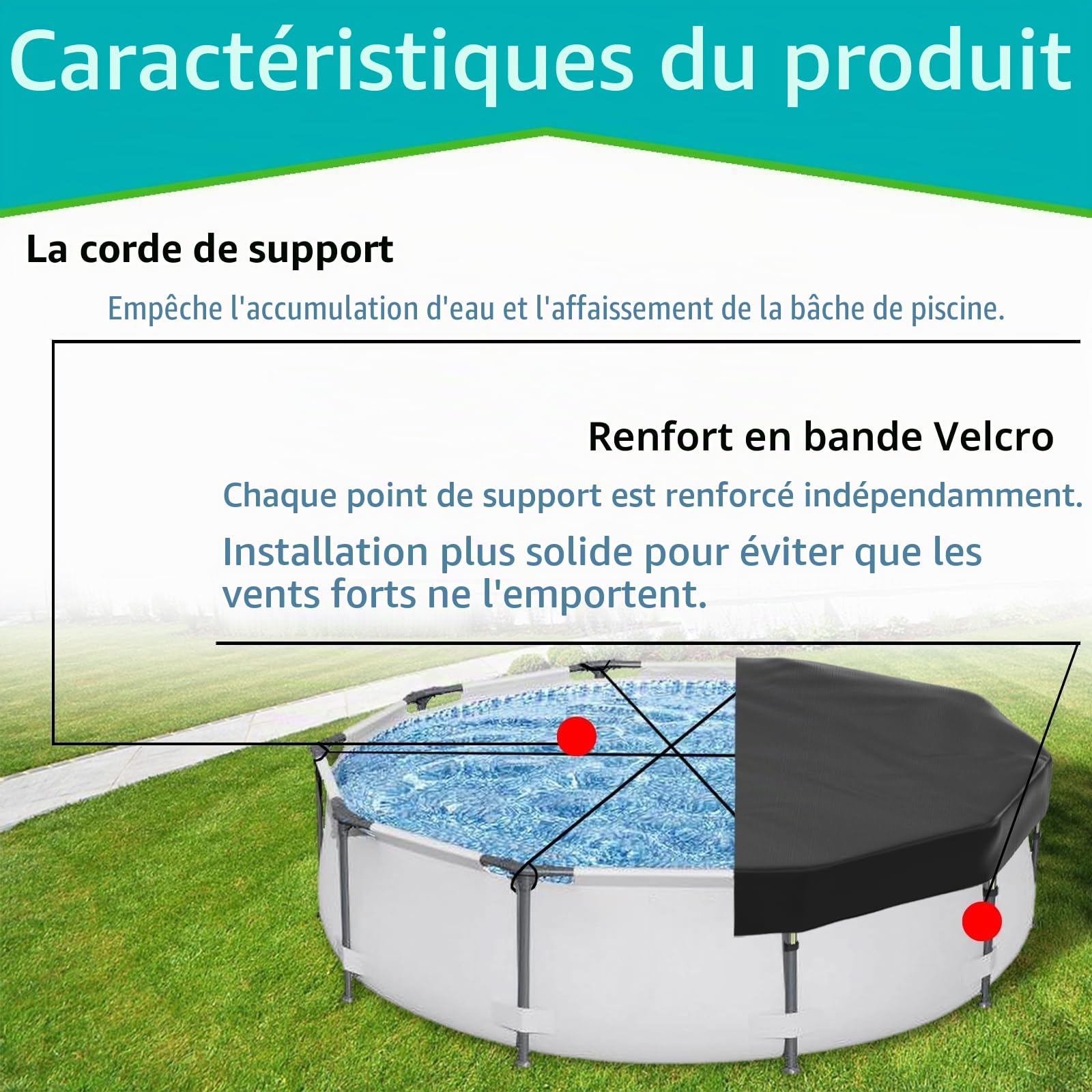 Safana Bâche de piscine ronde en tissu résistant aux déchirures pour piscines hors sol - Toile résistante aux déchirures, robustesse et durabilité supérieures – Protection contre les feuilles, les