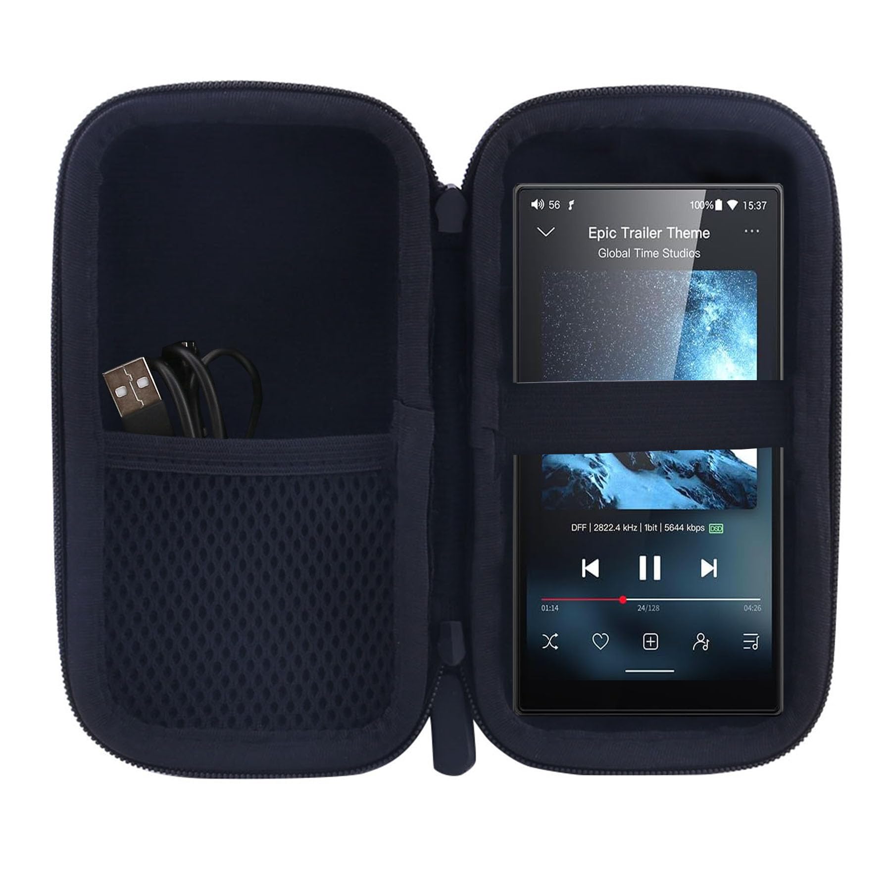 Étui pour lecteur MP3 et MP4 pour fiio m21/JM21 Android 13, lecteur de musique, MP3, MP4, baladeur, convient pour écouteurs, câble USB, carte mémoire (étui uniquement) (grand)