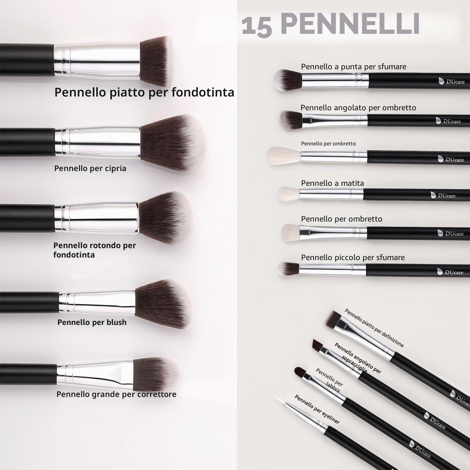 DUcare Pennelli Make Up Set 15Pcs Pennelli Trucco Professionali Set di pennelli da trucco con del sacchetto Case