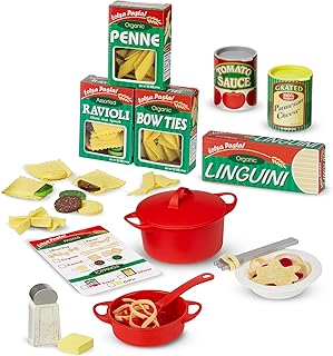 Melissa & Doug Prepare & Serve Pasta Play Food Set - Wooden Play Food Sets For Kids Kitchen, Pretend Play Kitchen Toys For Kids Ages 3+,Yellow