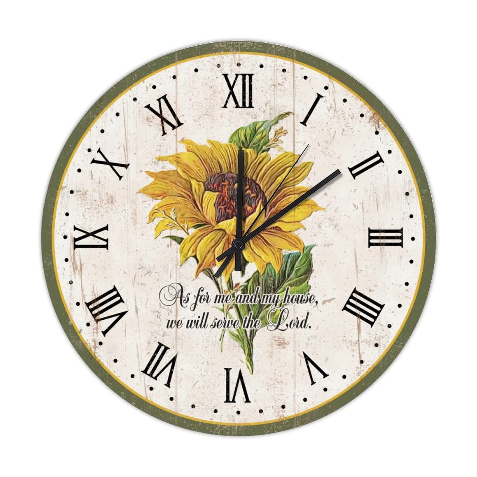 Horloge murale rétro en bois 38 cm fleur de tournesol à piles salon