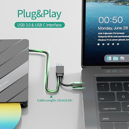 Miniatura 6 de Unidad externa de CD DVD USB C USB 3.0, CD DVD portátil +-RW quemador reproductor de DVD para portátil 8 en 1 Hub con lector de tarjetas SDMicro SD