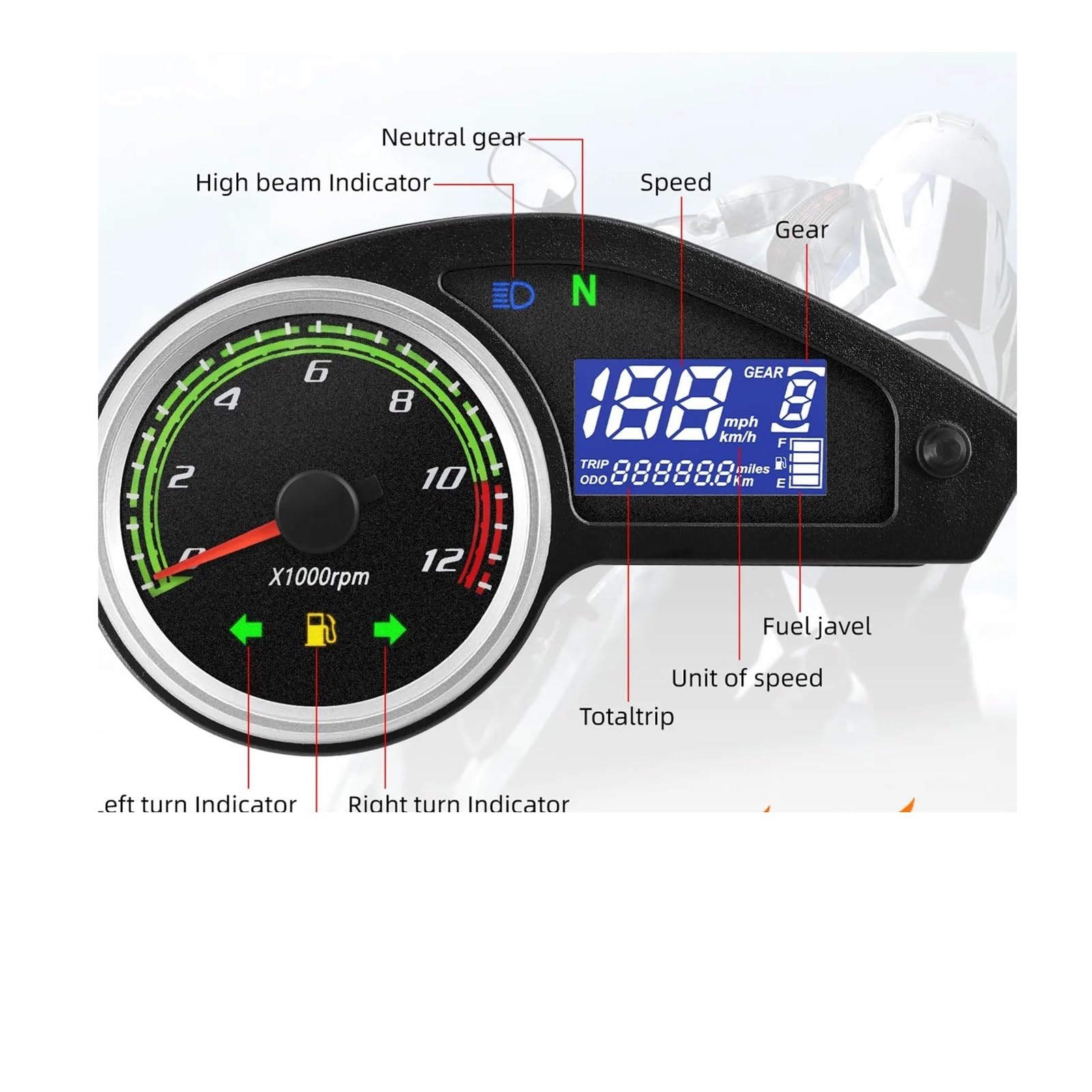 Compteur vitesse moto Compte-tours Avec Clignotants Moto Pour NXR150 NXR125 Pour Bros 2003-2014 Pour CRV Compteur Kilométrique Numérique LED, De Vitesse (MPH)