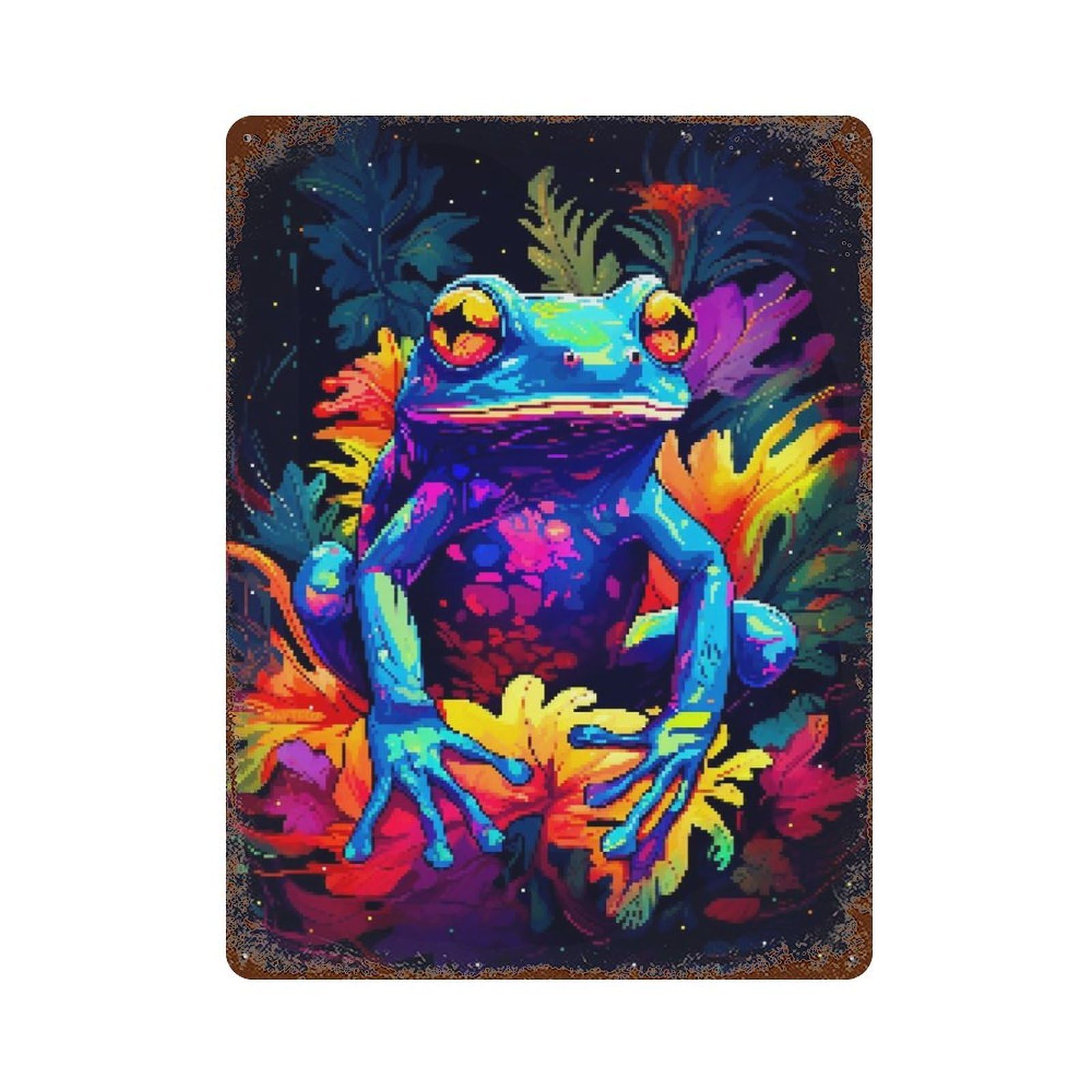 Garage Style Jungle Frog Pixel Art Distressed Metal Wall Sign 15.7"x11.8", Novelty Wall Decor for Bar And Workshop