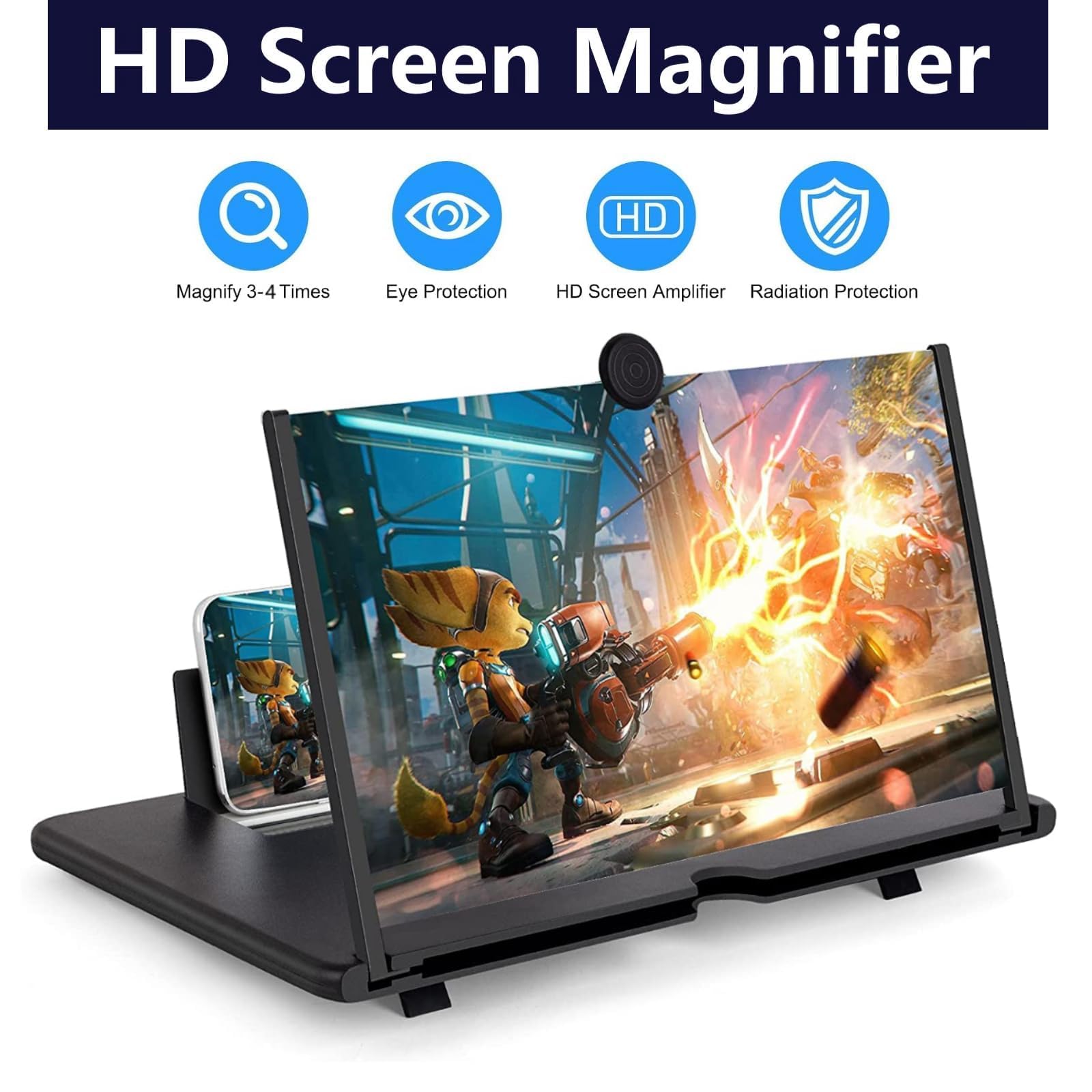 14 Zoll Handy Bildschirmlupe, 3D HD Bildschirmlupe für Smartphones, Faltbarer-gegen blaues licht, Bildschirmlupe für alle Smartphones für das ansehen von flmvideos (Schwarz)