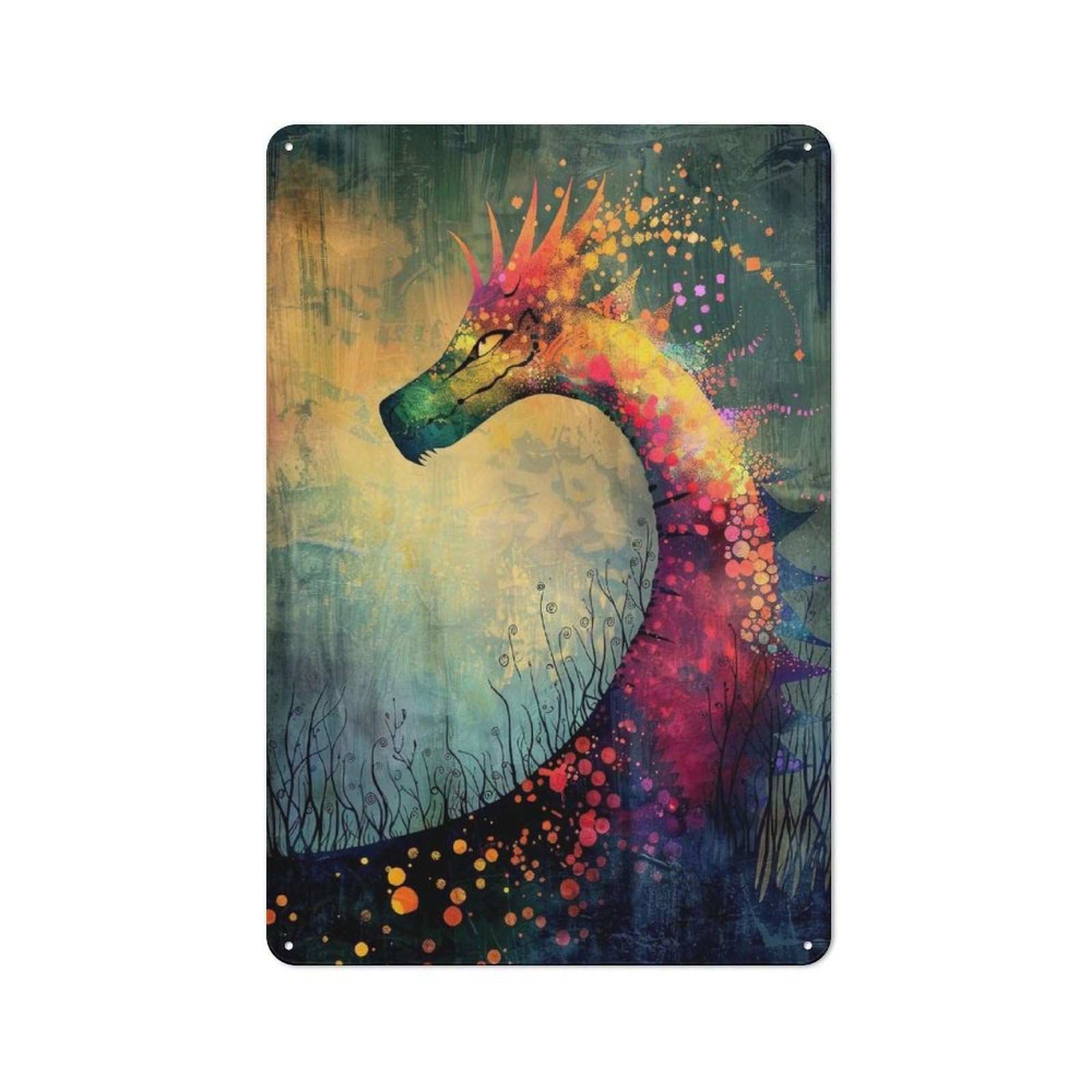 Junmoney Chromatic Dragon Vintage Metal Sign 30X20cm For Café Or Restaurant, Suited To Restaurant Decor Fans