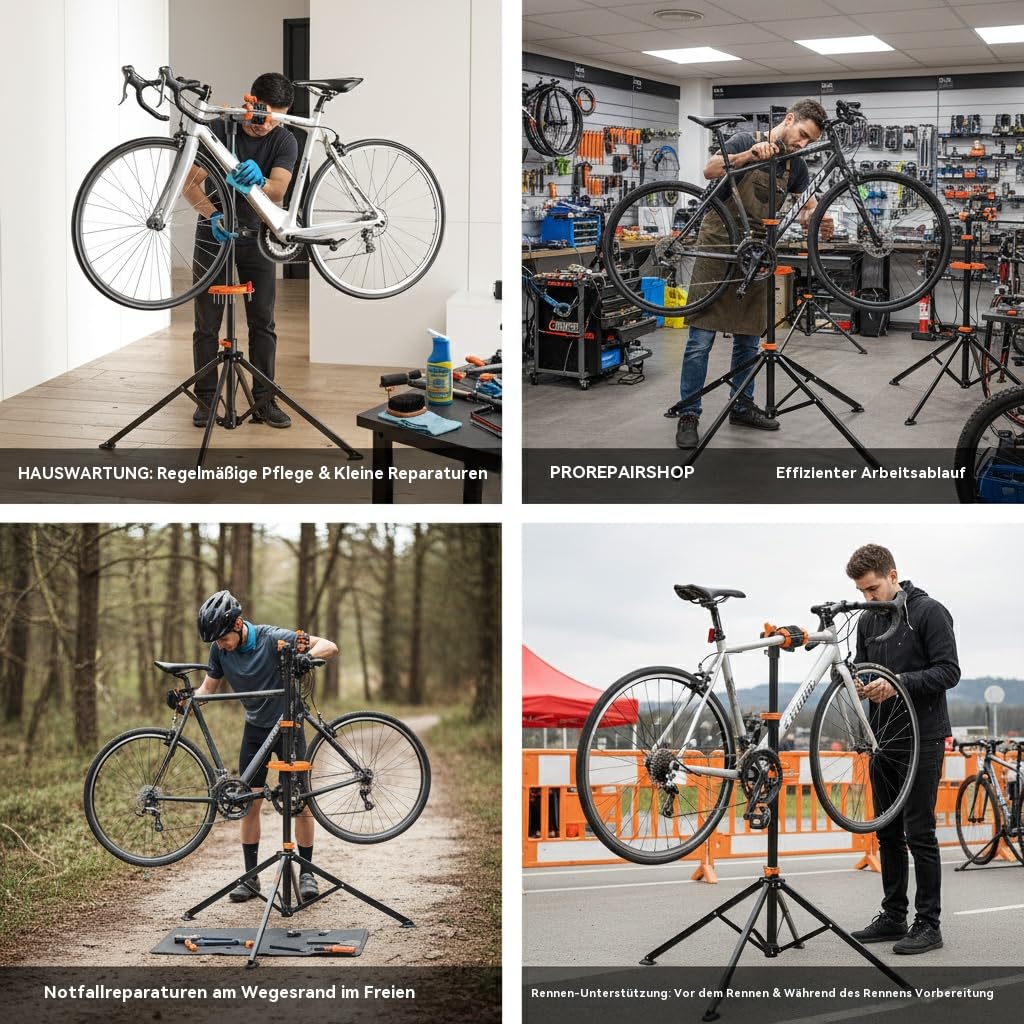 Fahrrad Montageständer für E-Bikes & MTB – 30kg Traglast – Stabiler Reparaturständer aus Aluminium, 360° Drehbar, Höhenverstellbar bis 170cm mit Werkzeugablage