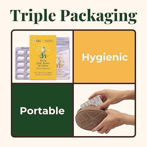 Miniatura 5 de Heebin's Royal Hair, cejas y pestañas, vitaminas para el crecimiento del cabello con biotina de 4000 mcg, colágeno, bloqueadores de DHT y ácido