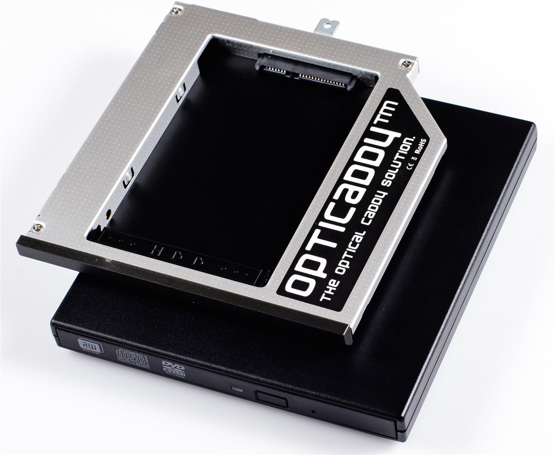 Opticaddy© SATA-3 HDD/SSD Caddy Adapter Set with external USB Case for optical drive for Lenovo ThinkpadT440p, T540p, T540, W540, W541, W540p OptiSpeed Technology (original adapter)