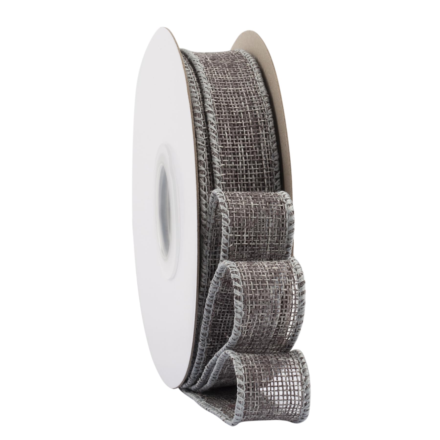 Ribbonitlux Metal Grey Burlap Wired Ribbon, 25mm x 18 Meters, Wired Edge Burlap Ribbon for Gift Wrapping Big Bow, Wreath