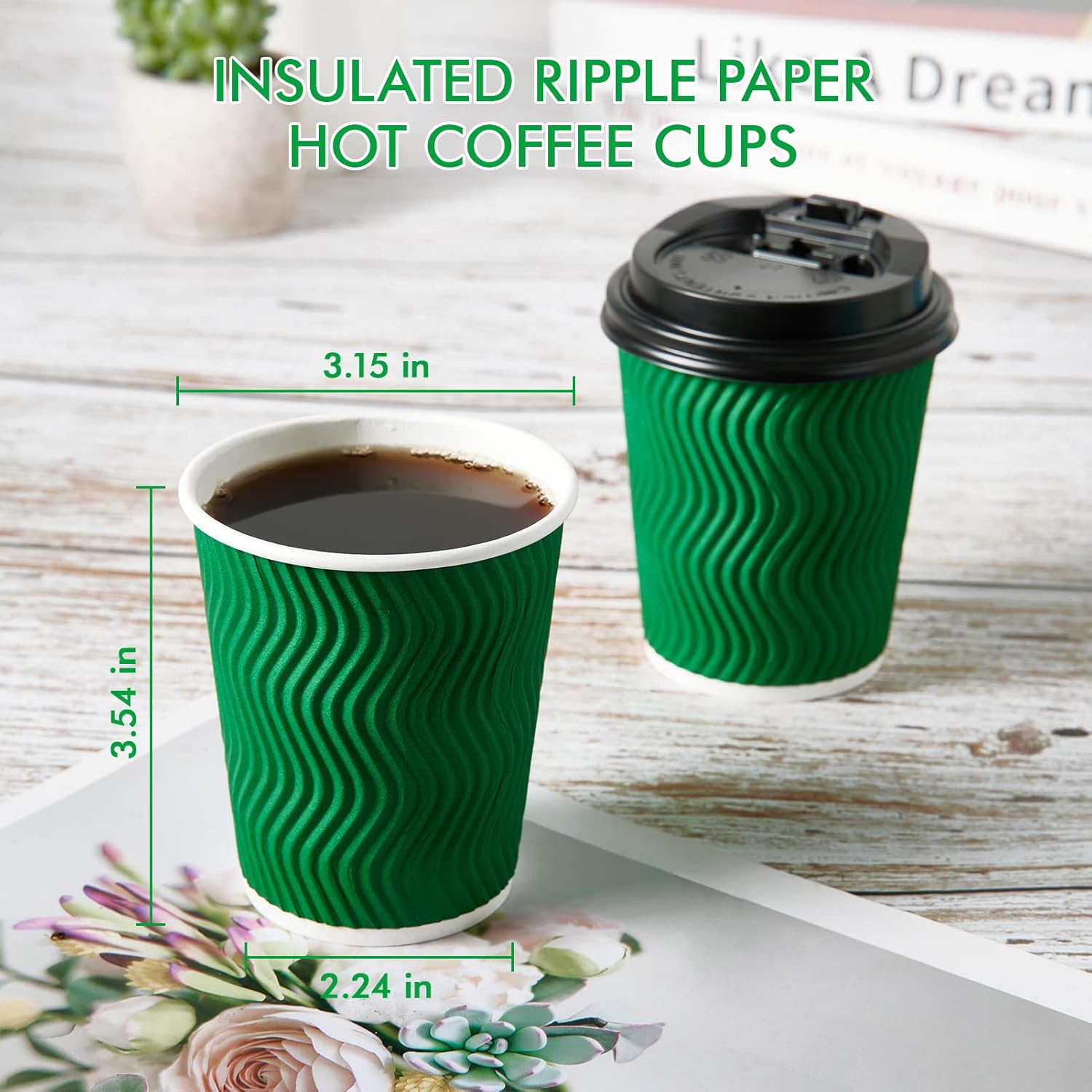 100 Count 8 oz Coffee Cups with Lids, Insulated Ripple Wall Paper Hot Coffee Cups for Hot Drinks - Image 2