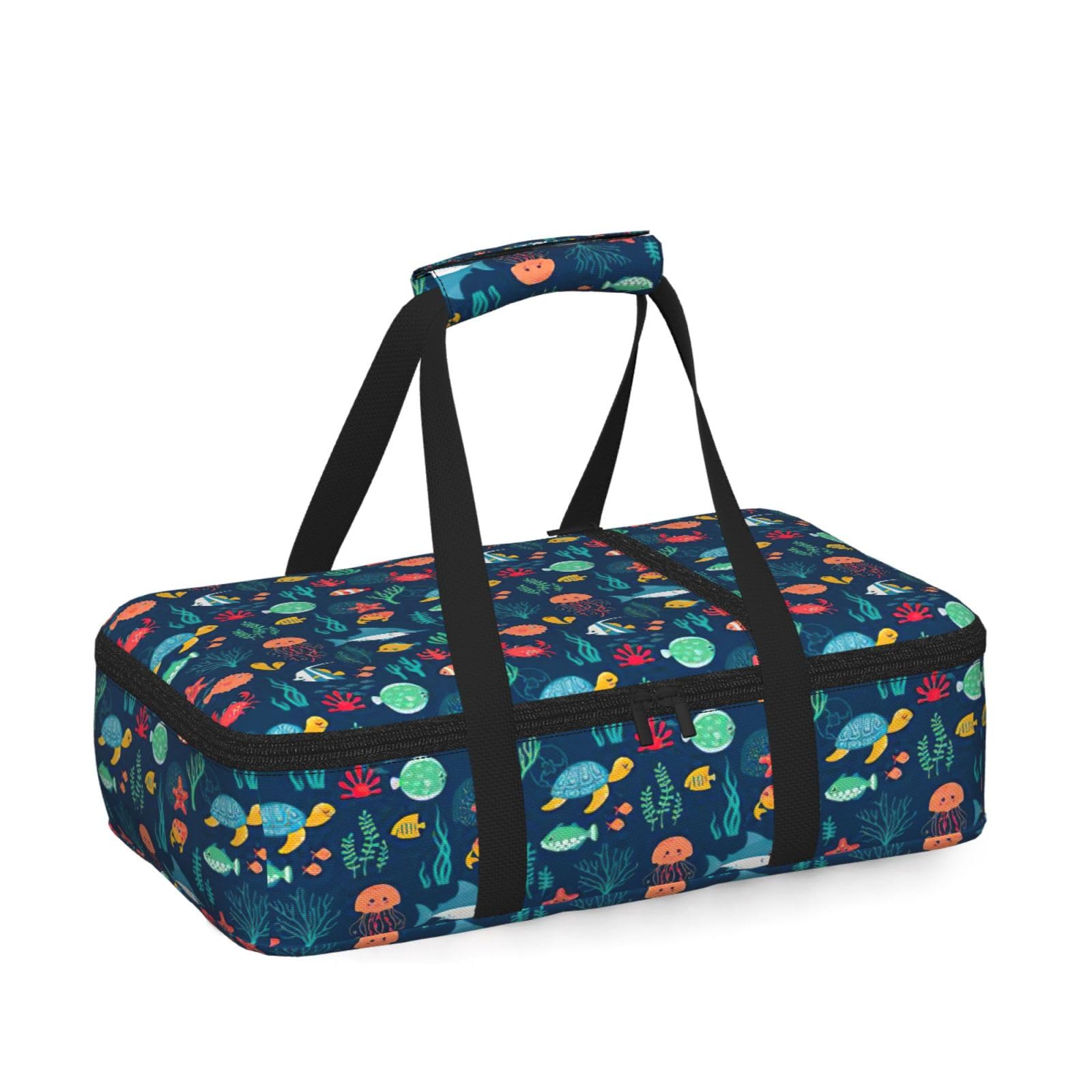Ocean Fish Turtle Jellyfish Print Insulated Thermal Food Storage Bag Daily Reusable Picnic Tote Lunch Box Home