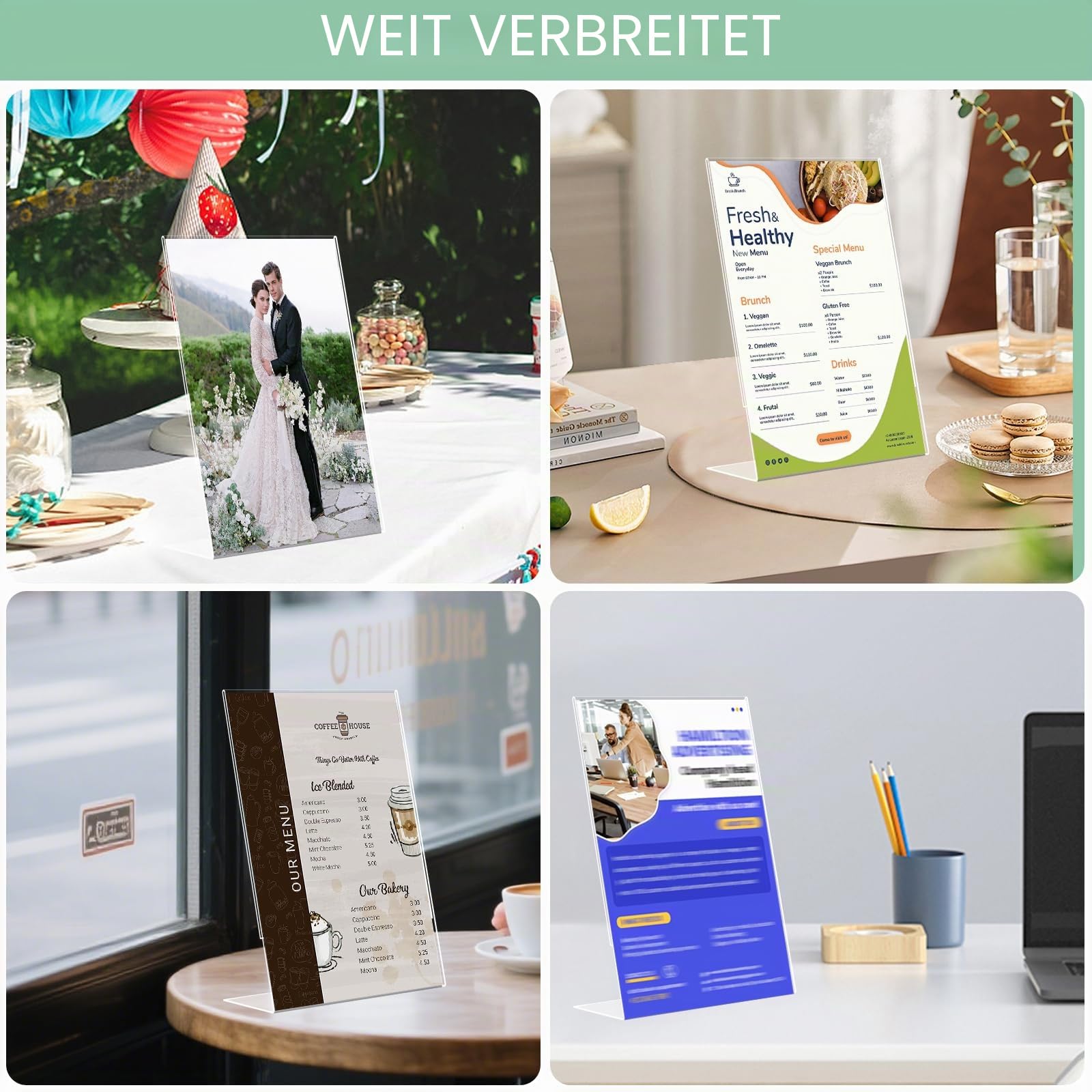 6 Stück L Form Aufsteller, Tischaufsteller A4, L-Form Ständer, Flyer Display, Bilderrahmen, Transparenter Acryl Schilderhalter, Tischschildhalter, für Empfang,Büro,Geschäft,Restaurant,Hotel