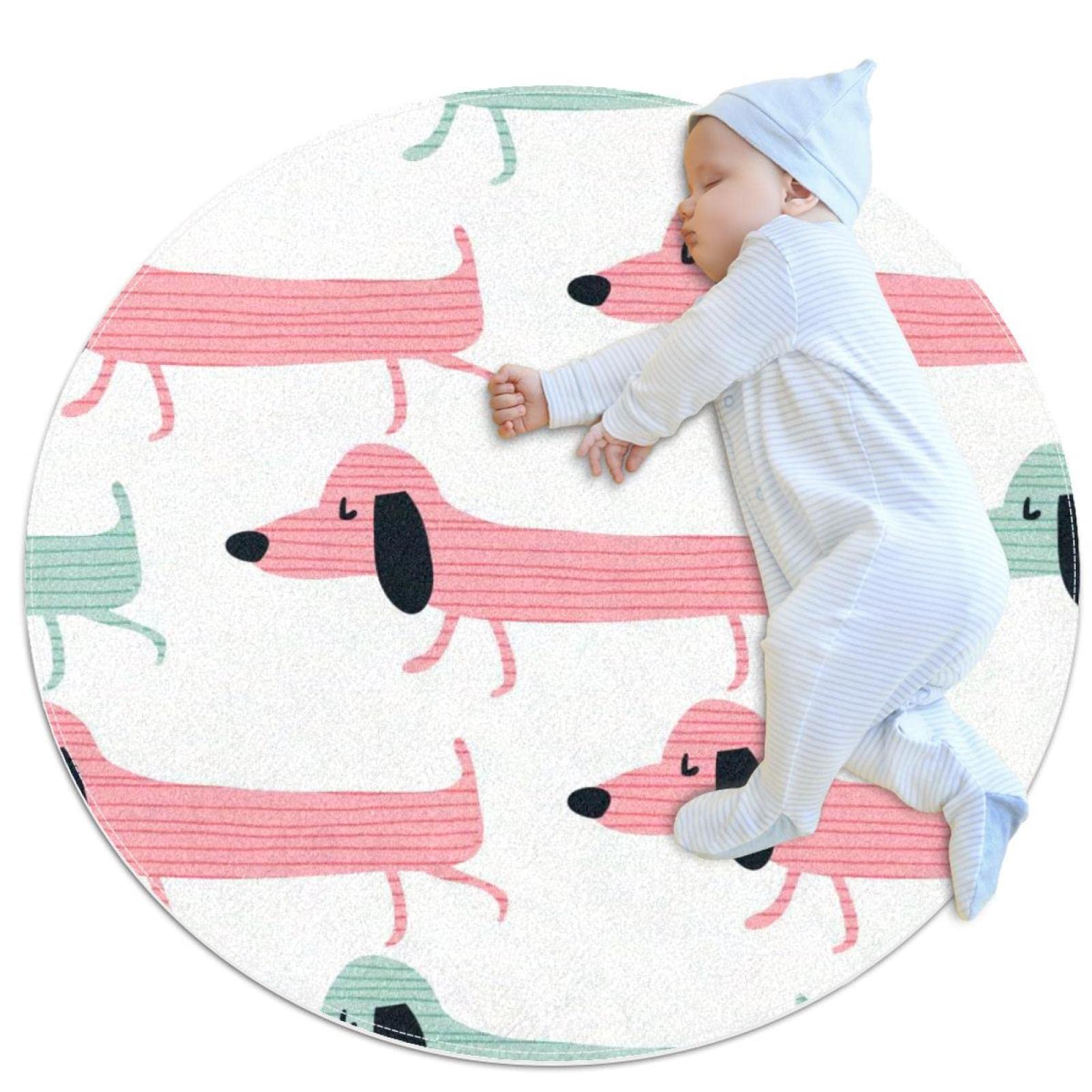 Tapis Teckel pour chambre et salle de jeux d'enfant design rond 100cm