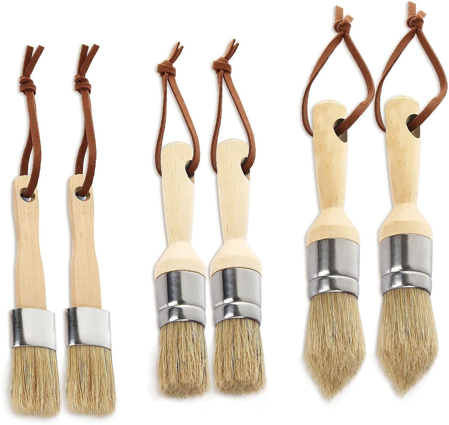 6 Pack Chalk and Wax Paint Brush Set, Natural Bristles Wax