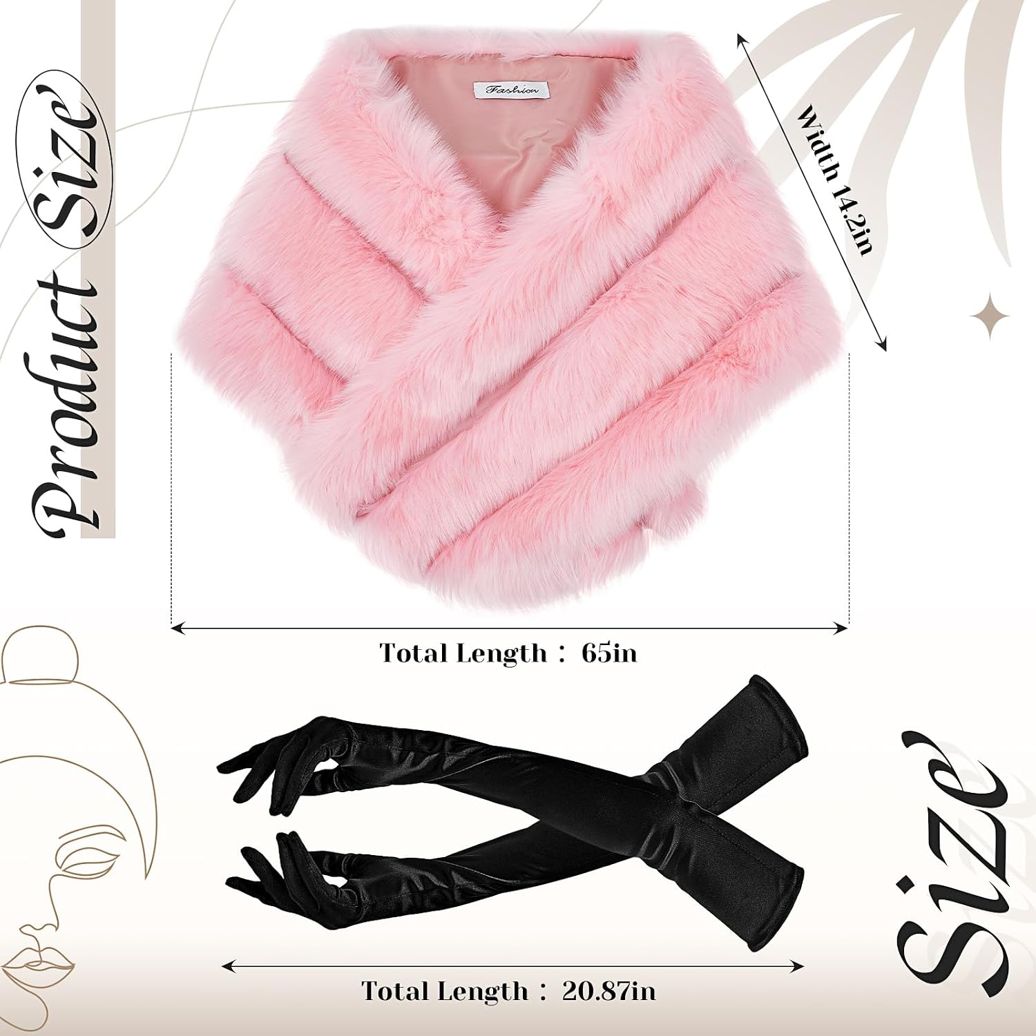 Zhanmai 2 Pcs Winter Long Shawl Cloak Stretchy Glove Opera Bridal Dance Gloves for Women Dress Party Coat