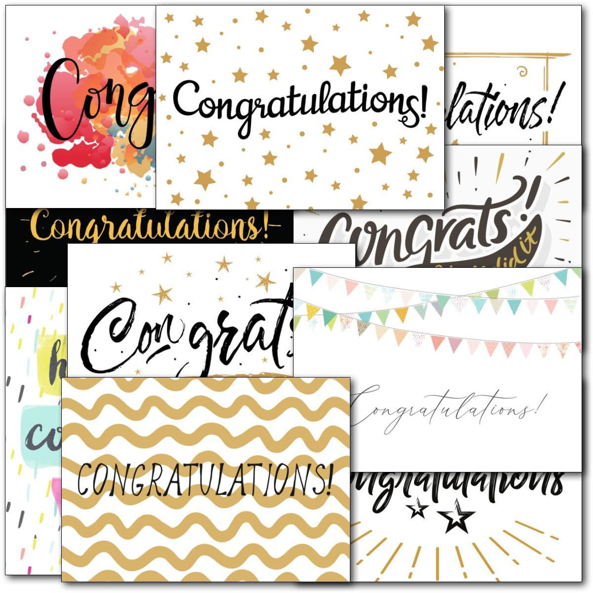 doodlecards Pack of 10 Mixed Male and Female Congratulations Cards. Blank Inside. Multipack Exams, Graduation, New Job Cards with envelopes. Printed in UK, 100% Recyclable.