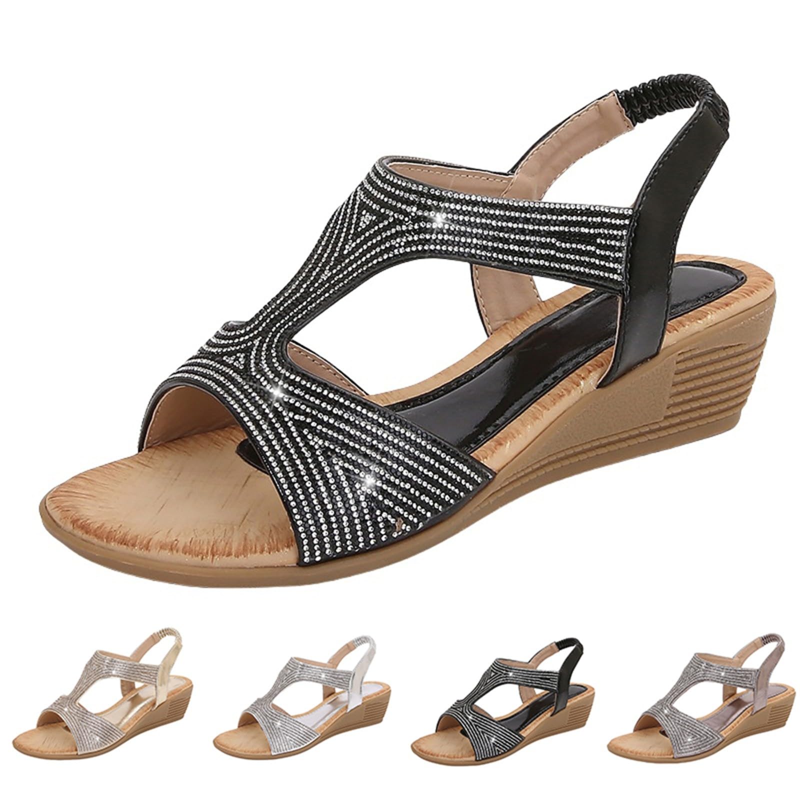 Scarpe Donna Zeppa Alta Eleganti Sandali Comodi Sandali da donna nuovi estivi comodi e alla retrò stile etnico leggero spiaggia vacanza tacco elastico fondo Scarpe Da Eleganti Sportivi