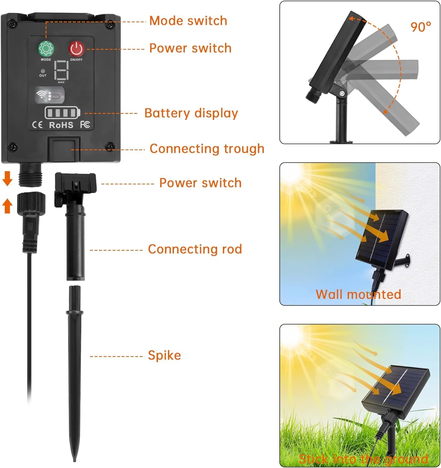 Łańcuch świetlny solarny do użytku na zewnątrz, łańcuch świetlny G40 z 15,5 m / 25 żarówkami LED, ciepła biel, 2700 K, solarny łańcuch świetlny z pilotem zdalnego sterowania, do dekoracji