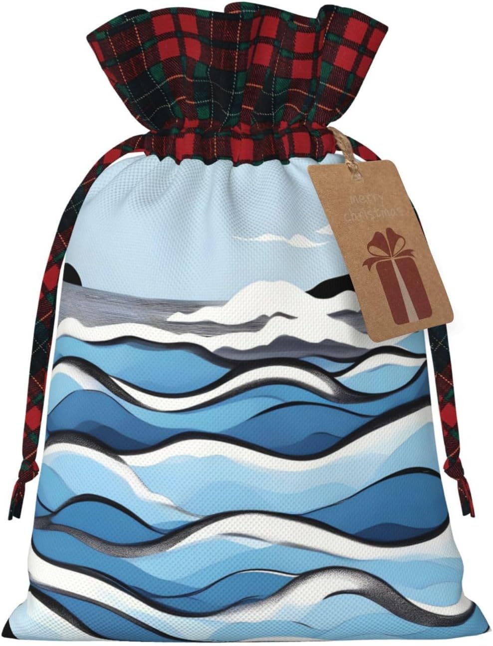 Waves Lapping At The Rocks Pattern Drawstring Christmas Bags Xmas Gift Bags Xmas Candy Bags Treat Pouch Bags Party Favor Bags Small