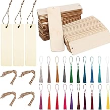 ZOCONE Bookmarks Set in White, 216 PCS-72 Bookmarks+72 Coloured Tassels+72 Rope, Rectangle, for Books, DIY Wooden Crafts, 12 x 3.2 cm