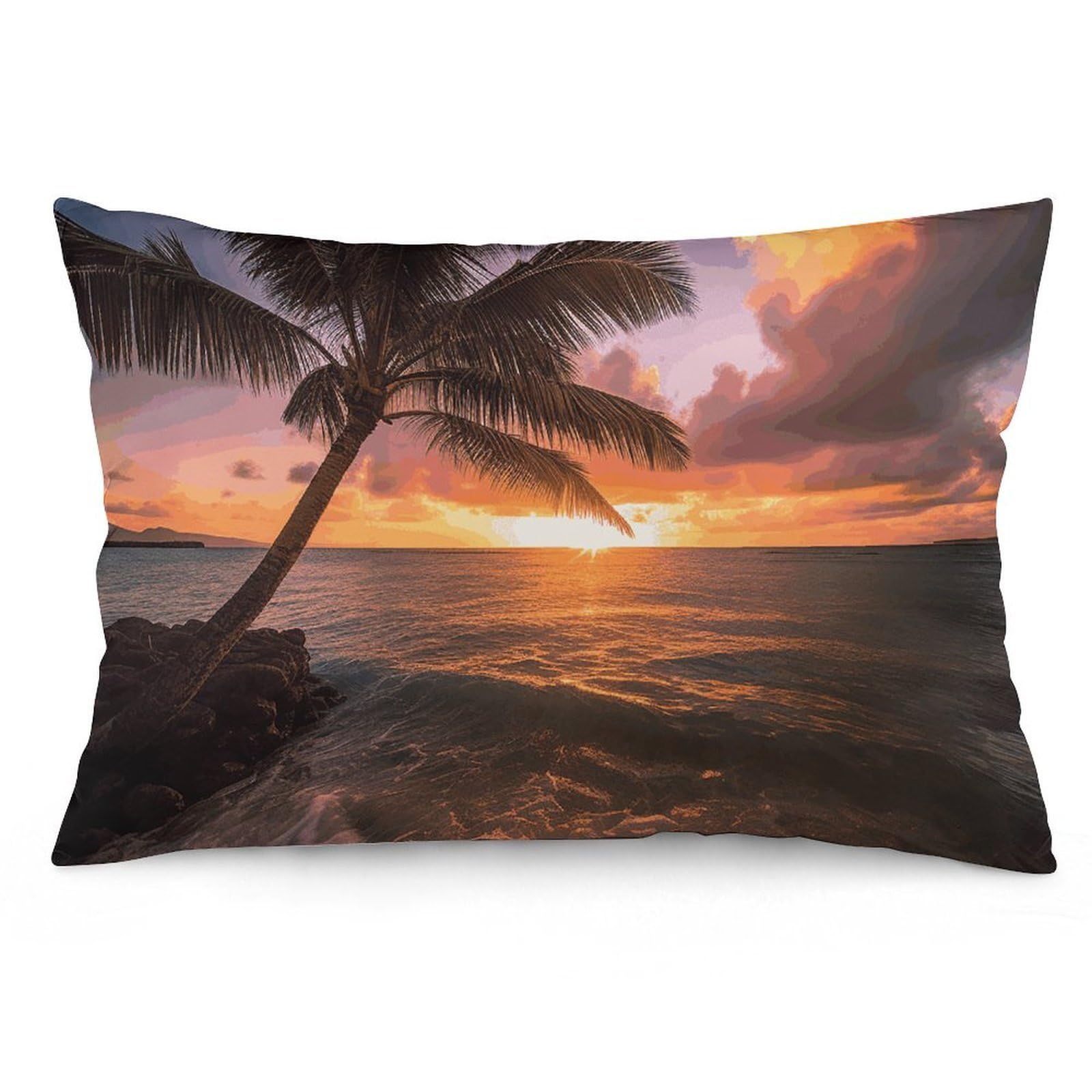 2 Pack Pillow Cases for Hair and Skin, Soft Breathable Pillow Case Covers with Hidden Zipper, Palm Tree Sunset Beach Pillowcase 12 "x20 Pillow Covers for Sleeping Gift