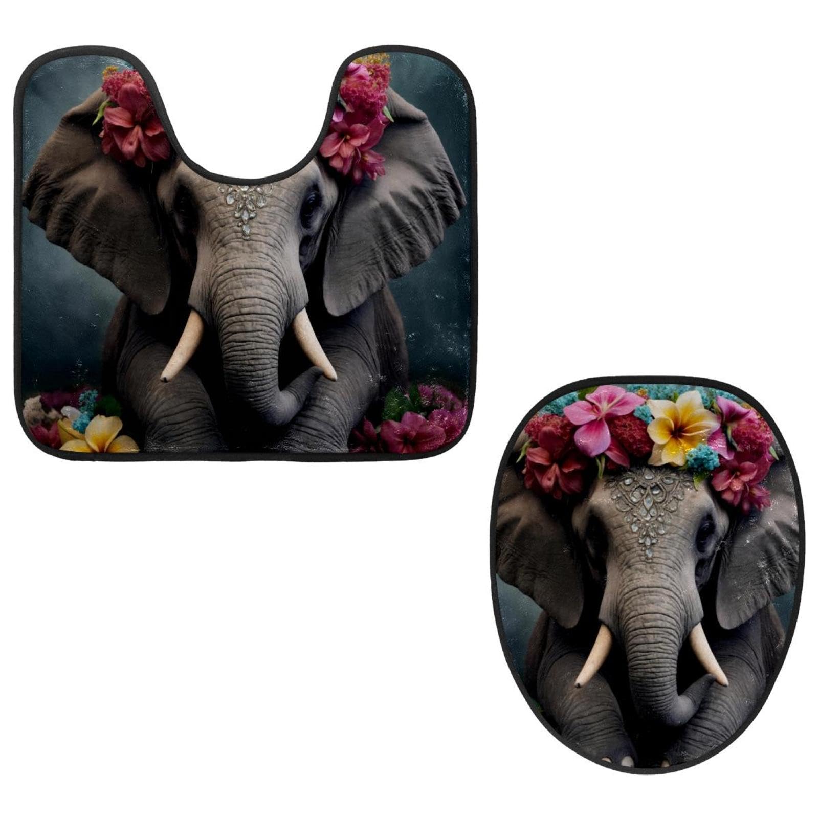 2 Pieces Flannel Toilet Contour Mat and Toilet Lid Cover, Soft Toilet Lid Cover Set Machine Washable Non Slip Contour Mat for Bathroom Decor Accessories