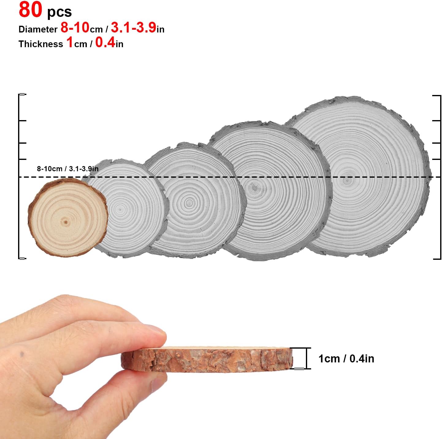 80 PCS 3.15-4 Inch Mini Round Wood Slices, 3.15-4 Inch Small Wooden Slices with Tree Bark, Rounds Wooden Slice for DIY Crafts, Centerpieces, Art & Decor