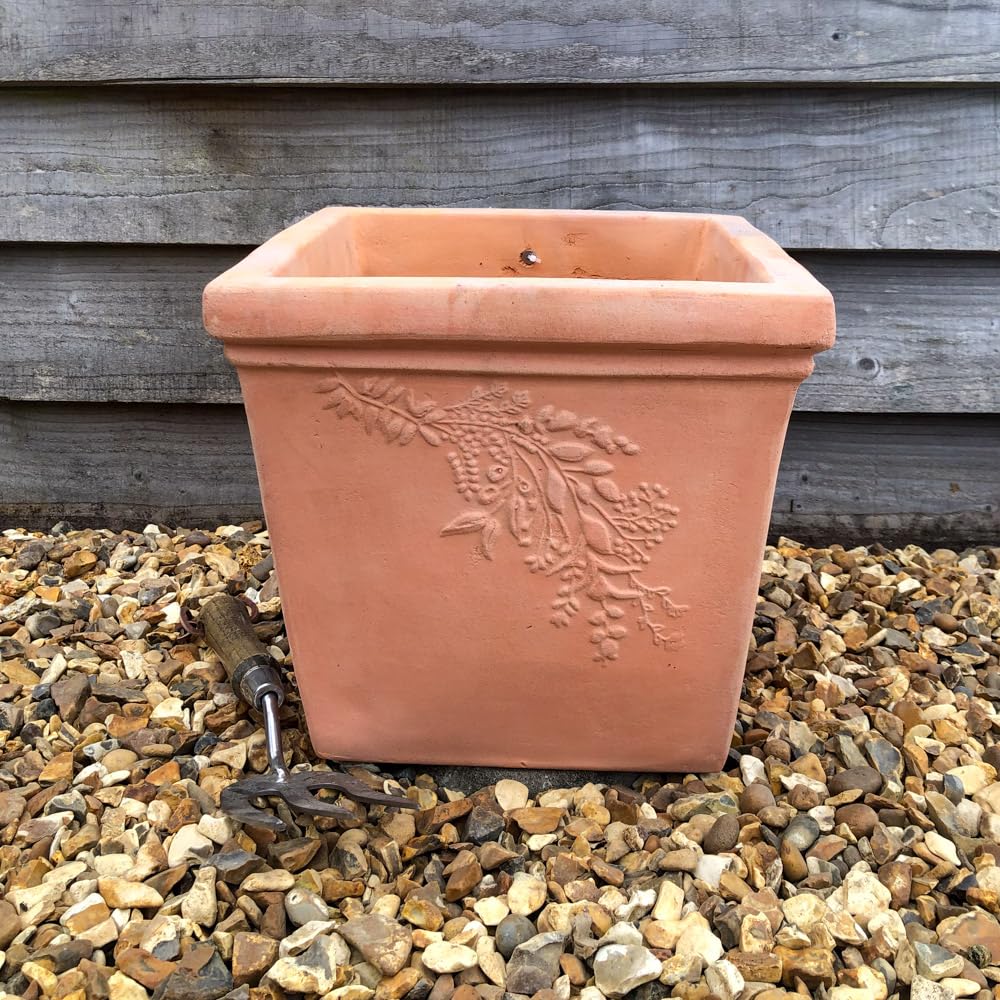 Bedwen 'Fiori' Terracotta Plant Pot – 30cm Square Frost Proof Outdoor Pot for Garden & Patio