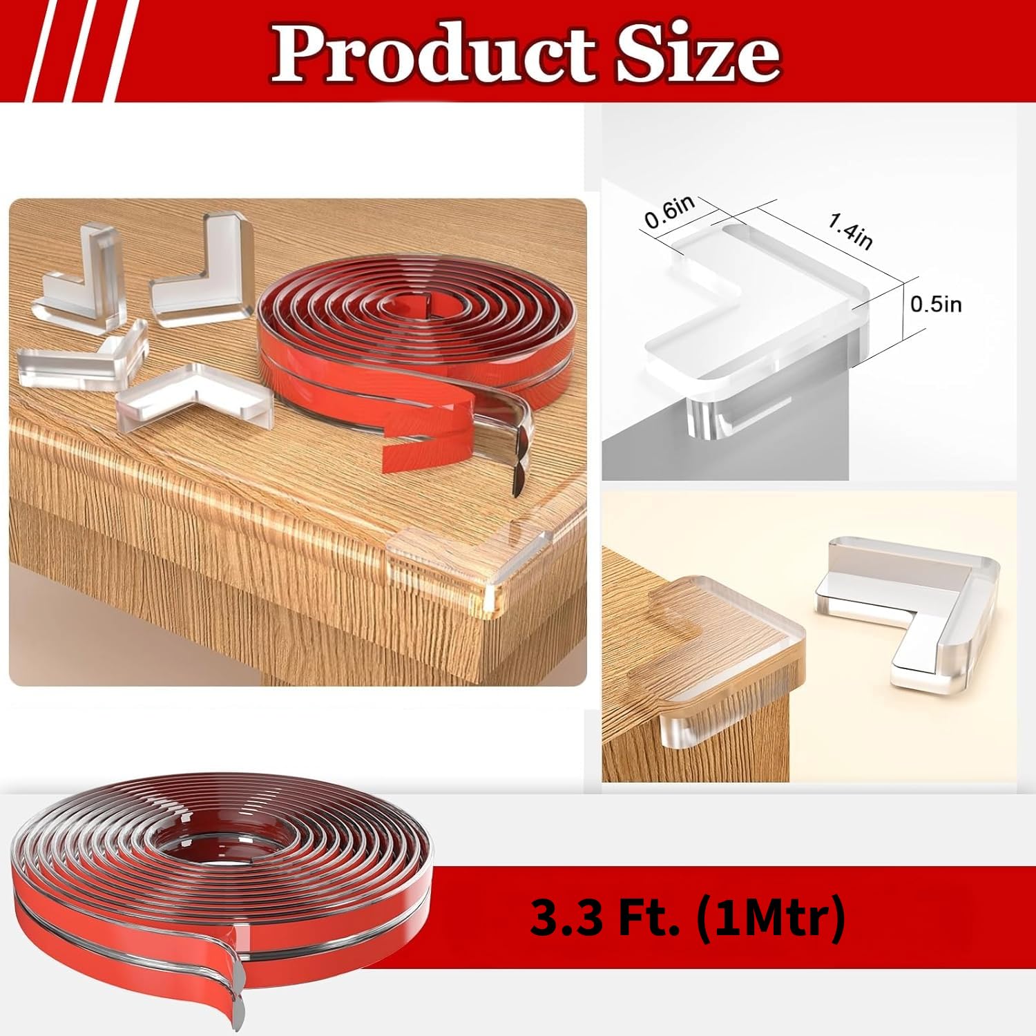 Edge Corner Protector Baby Proofing 3.3 ft with 4 Corners Protector, Self-Adhesive Furniture Corner Guard & Safety Bumpers, Table Edge Corner Covers(Comb 1) - Image 2 thumbnail