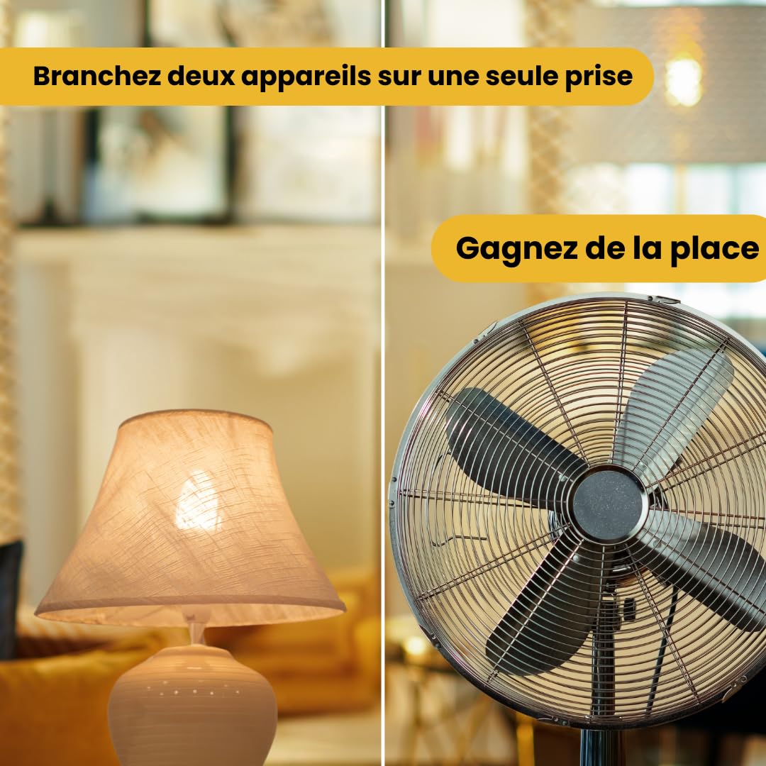 Konyks Priska Duo FR prise double Wi-Fi + BT, contrôle ON/OFF à distance, suivi de la consommation des 2 appareils simultanément, compatible Smartlife et Tuya, Amazon Alexa et Google Home