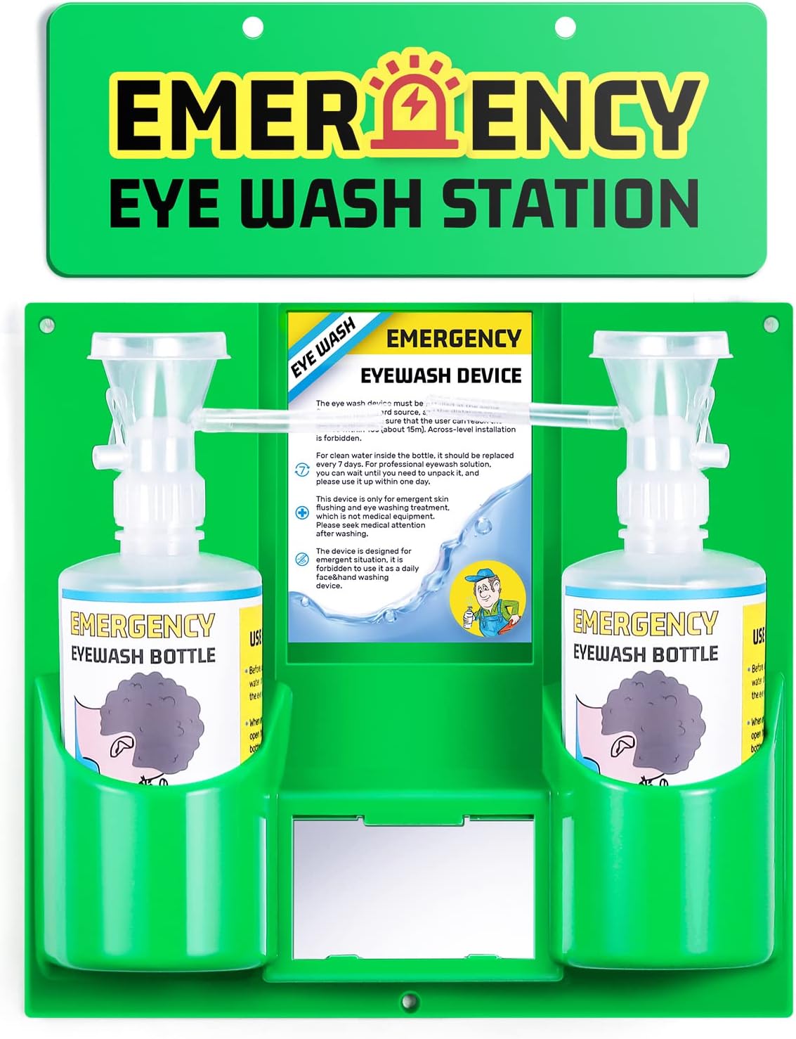 Eye Wash Station Portable Eye Wash Kit for Emergency, Emergency Eye Wash Station with Two Bottles of 16 Ounce, Wall Mount Eyewash kit with Mirror & Emergency Sign, Personal Use, No Liquid