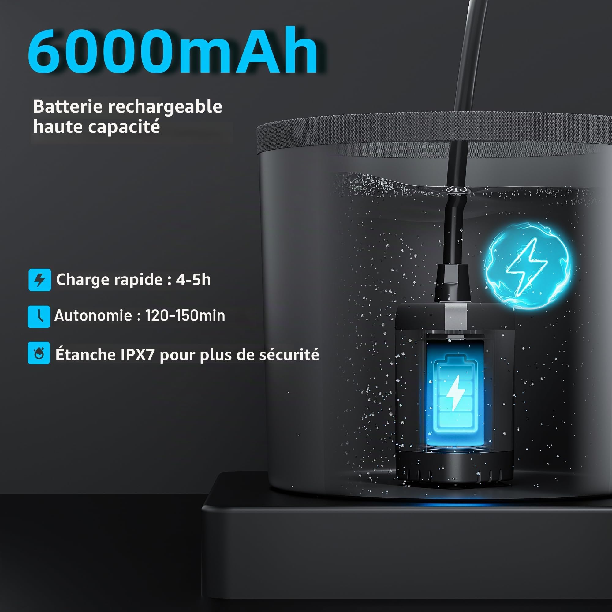 Mytrix Kit Complet de Douche de Camping Portable amélioré, Pompe Rechargeable de 6000 mAh avec écran Intelligent, tête de pulvérisation Multi-Mode, Seau d'eau à 5 Vitesses