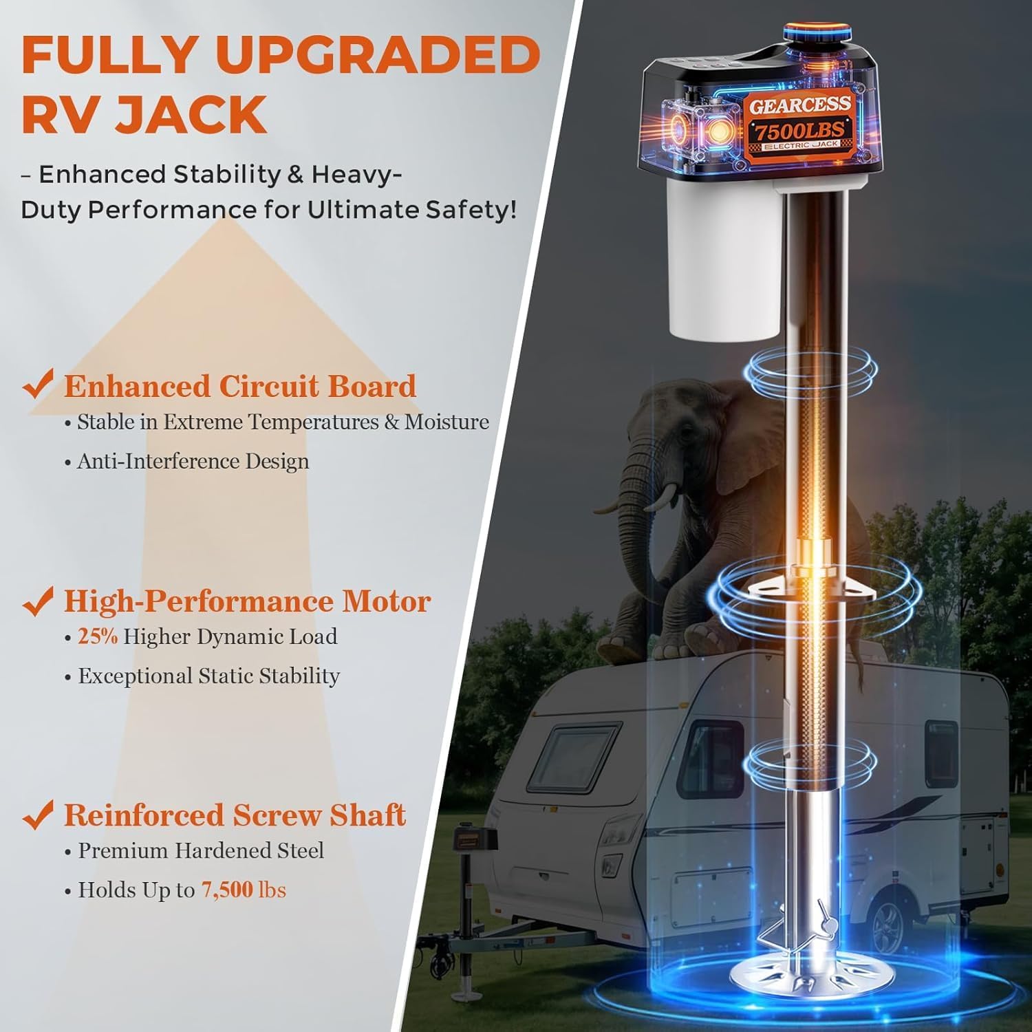 7500LBS Electric Trailer Jack Kit with 2pcs Remote Control & Waterproof Cover, RV Electric Tongue Jack with Built-in Spirit Level for Travel Trailer, 10.24-33.46 Inch Extended,IP65 Waterproof Buttons