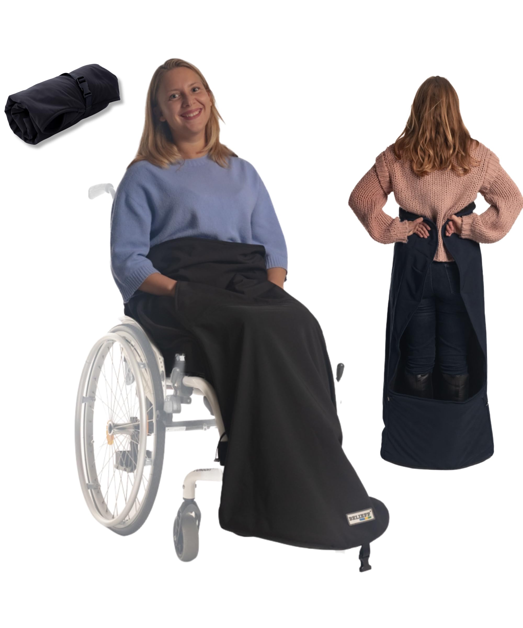 Belieff Black Wheelchair Cover - Wheelchair Blanket - Wheelchair Waterproof Cover - Fleece Lined - Cosy Toes - Footmuff (Large - Closed)