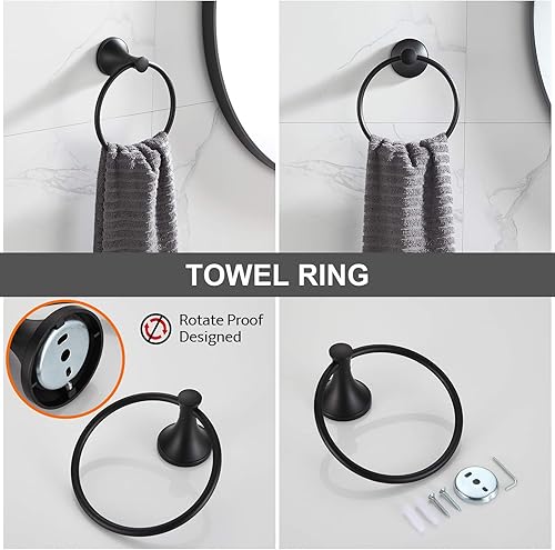 Miniatura 5 de Juego de accesorios de baño, juego de toallero negro para baño, juego de 4 toallas de baño, juego de accesorios de baño con toallero de 18 o 24
