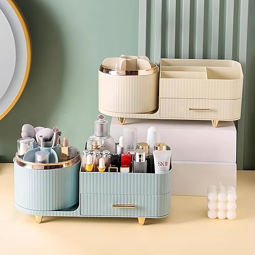Miniatura 2 de DASITON Organizador de maquillaje giratorio de 360 con cajones, vitrina de cosméticos de gran capacidad para cuidado de la piel, pinceles, sombra de
