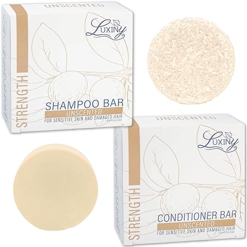 Miniatura 1 de Champú y acondicionador en barra  sin sulfato, juego sin perfume con 1 barra de champú (2.16 oz) y 1 barra de acondicionador profunda (1.76 oz),