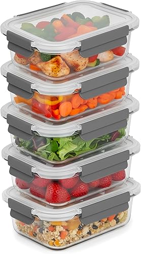 Vista 7 de ECOBERI - Paquete de 5 recipientes de vidrio para preparación de comidas con tapas y fundas de silicona de 4.5 tazas, recipientes herméticos y Manga